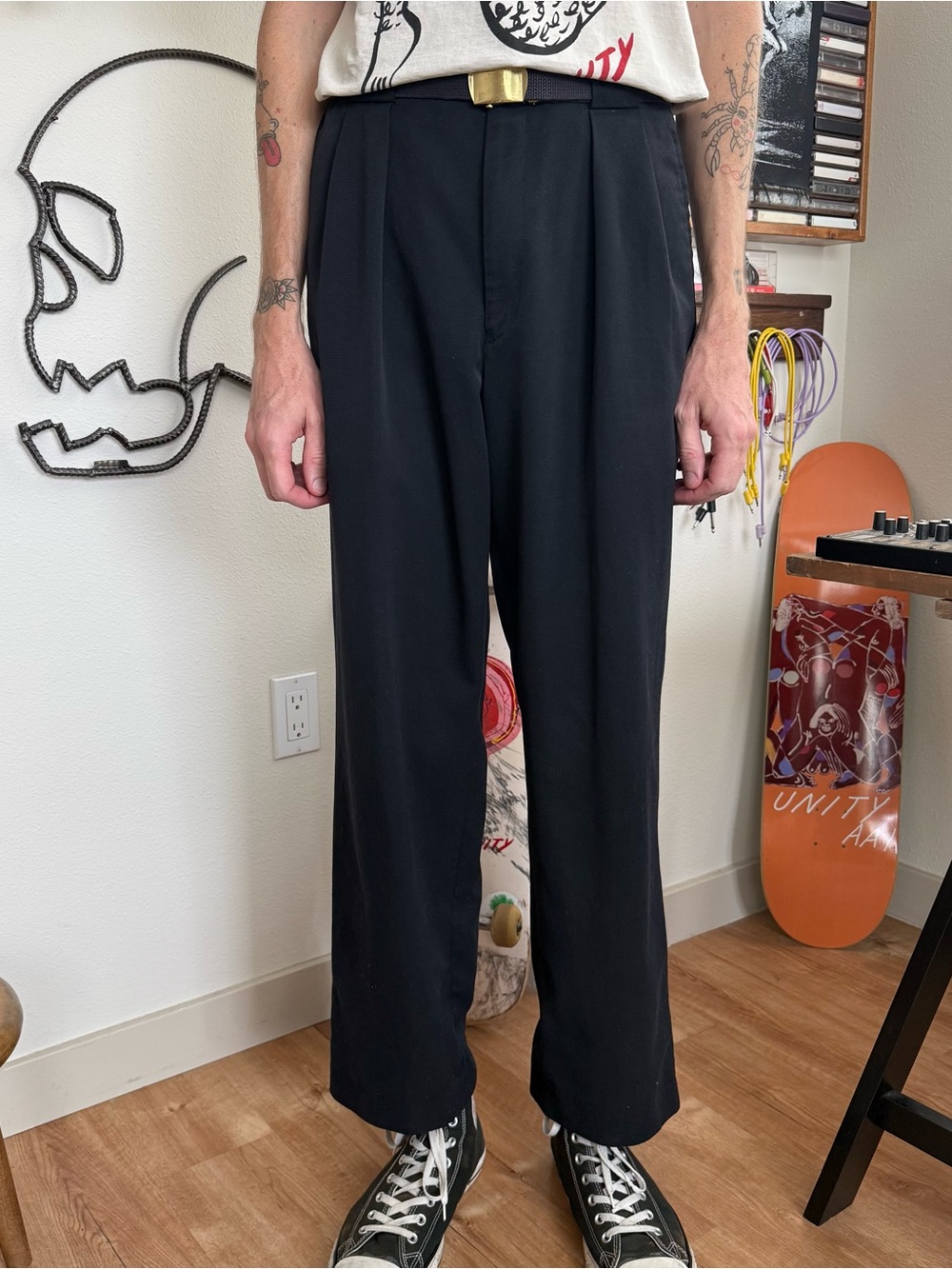 Vintage 90s Black High Waisted Pleated Trousers ~ 32 x 30.5